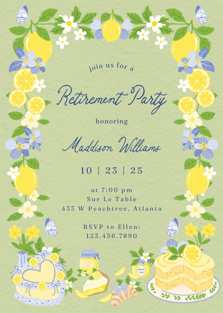 Lemon vines - retirement & farewell party invitation