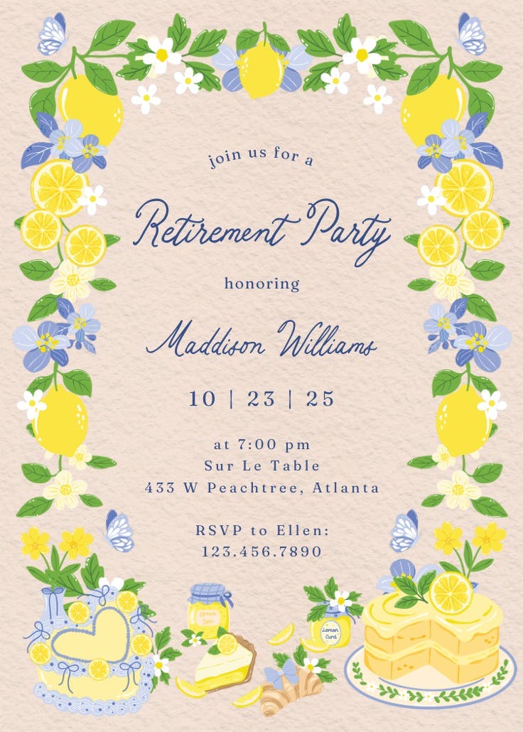Lemon vines - retirement & farewell party invitation