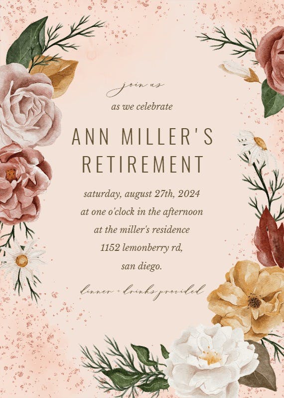 Nocturnal flowers - retirement & farewell party invitation