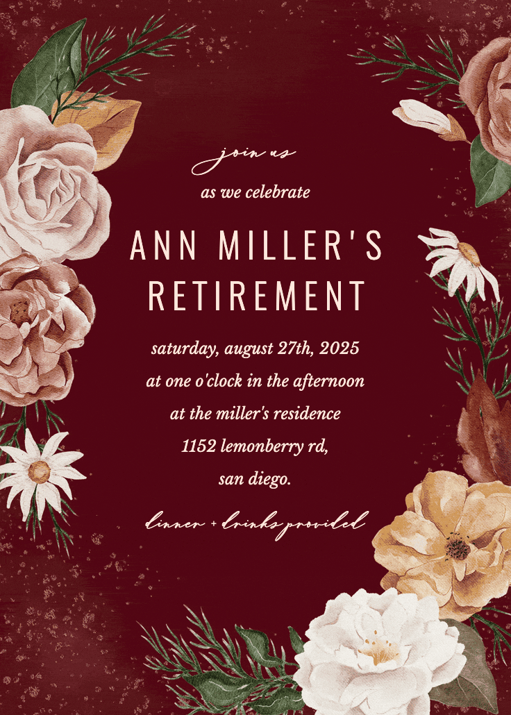 Nocturnal flowers - retirement & farewell party invitation
