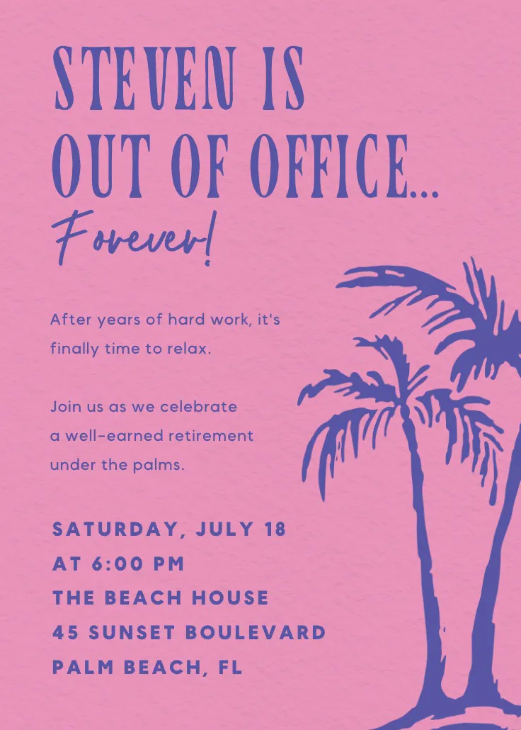 Palm breeze retirement - convite de aposentadoria e despedida