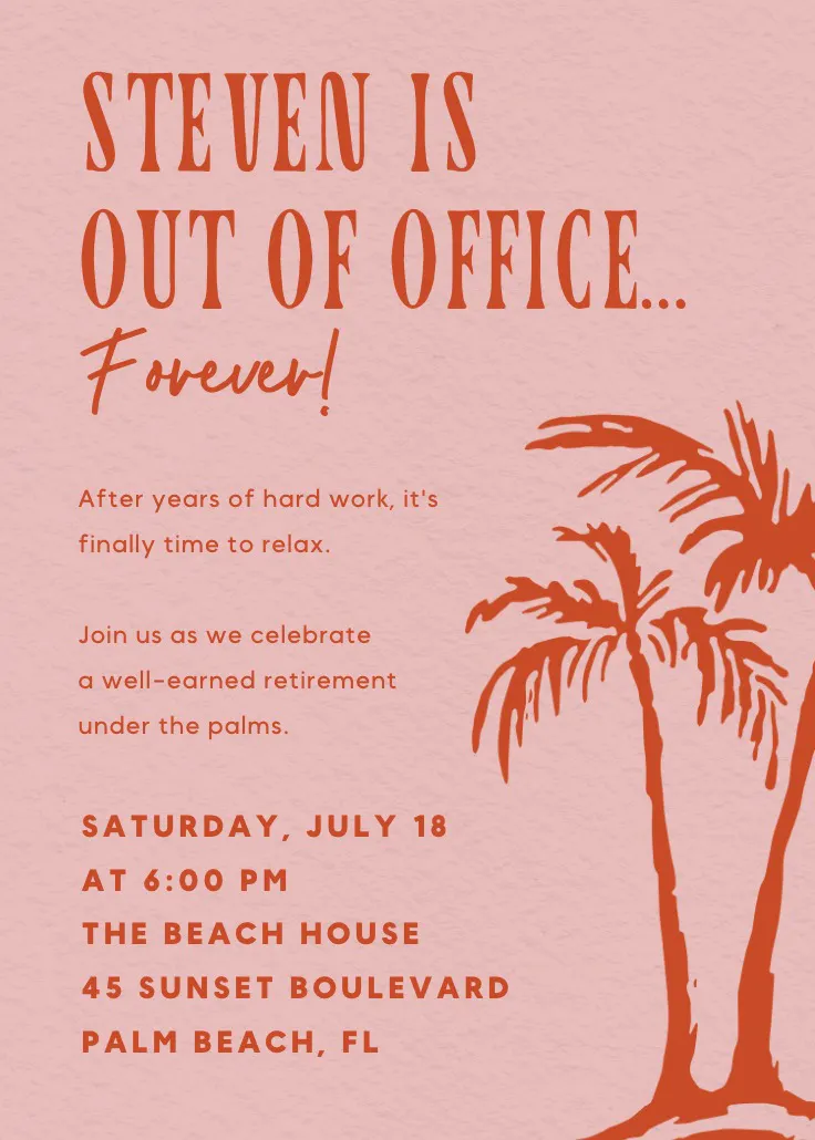 Palm breeze retirement - convite de aposentadoria e despedida