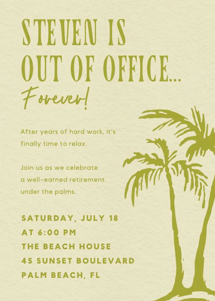 Palm breeze retirement - convite de aposentadoria e despedida