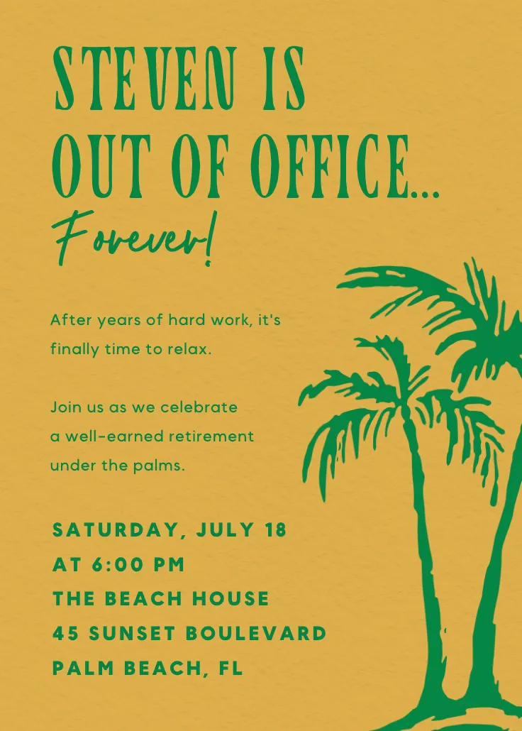 Palm breeze retirement - convite de aposentadoria e despedida