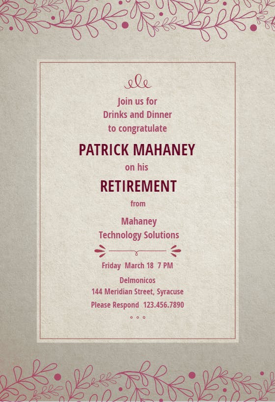 Panel insert - retirement & farewell party invitation
