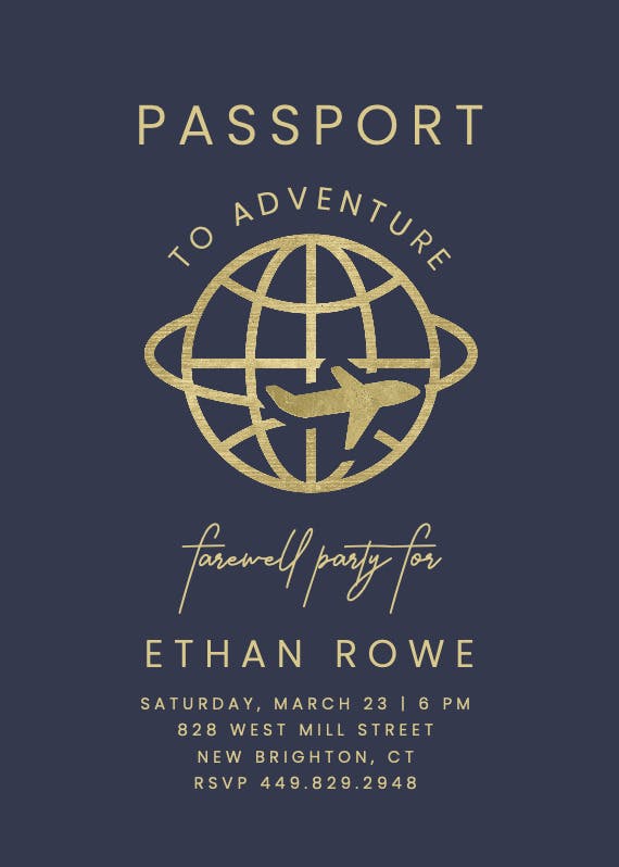 Passport to adventure - invitación de fiesta