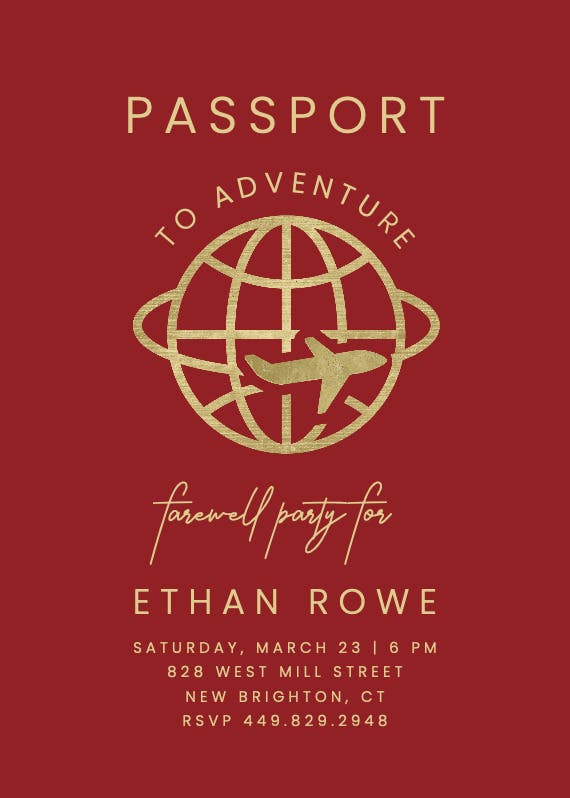 Passport to adventure - retirement & farewell party invitation