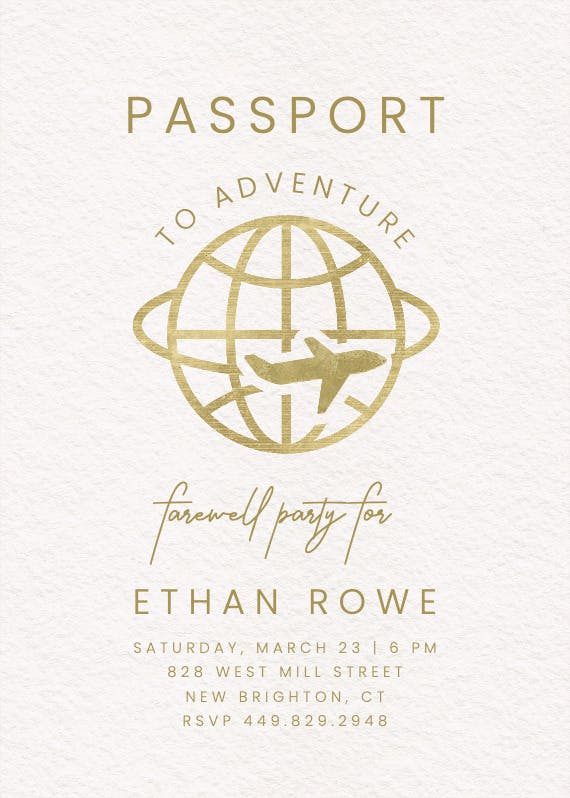 Passport to adventure - invitación de fiesta
