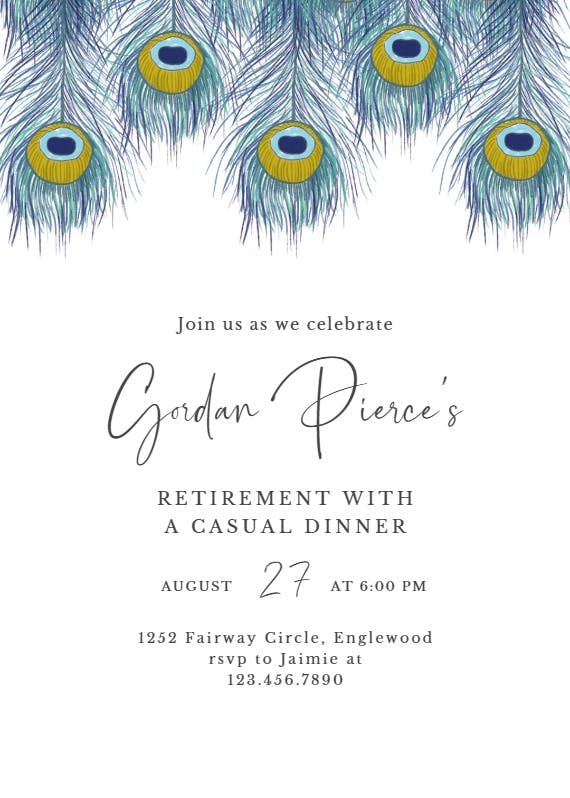 Peacock feather - retirement & farewell party invitation