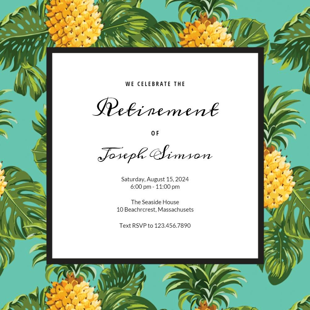 Pineapple print -  invitación para jubilación