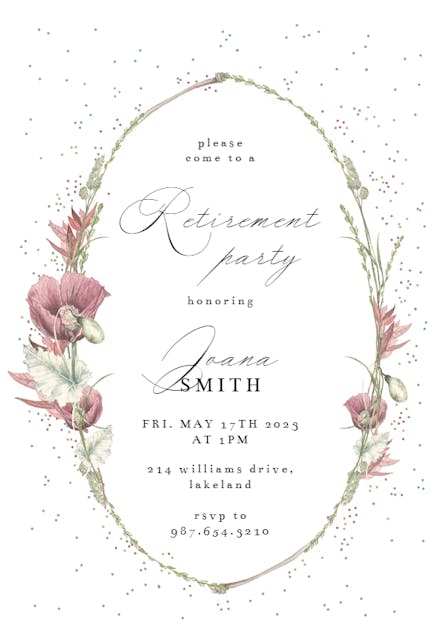 Poppy Flower Wreath - Retirement & Farewell Party Invitation