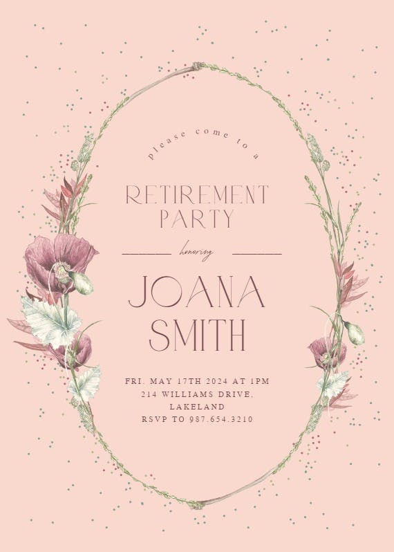 Poppy flower wreath - retirement & farewell party invitation