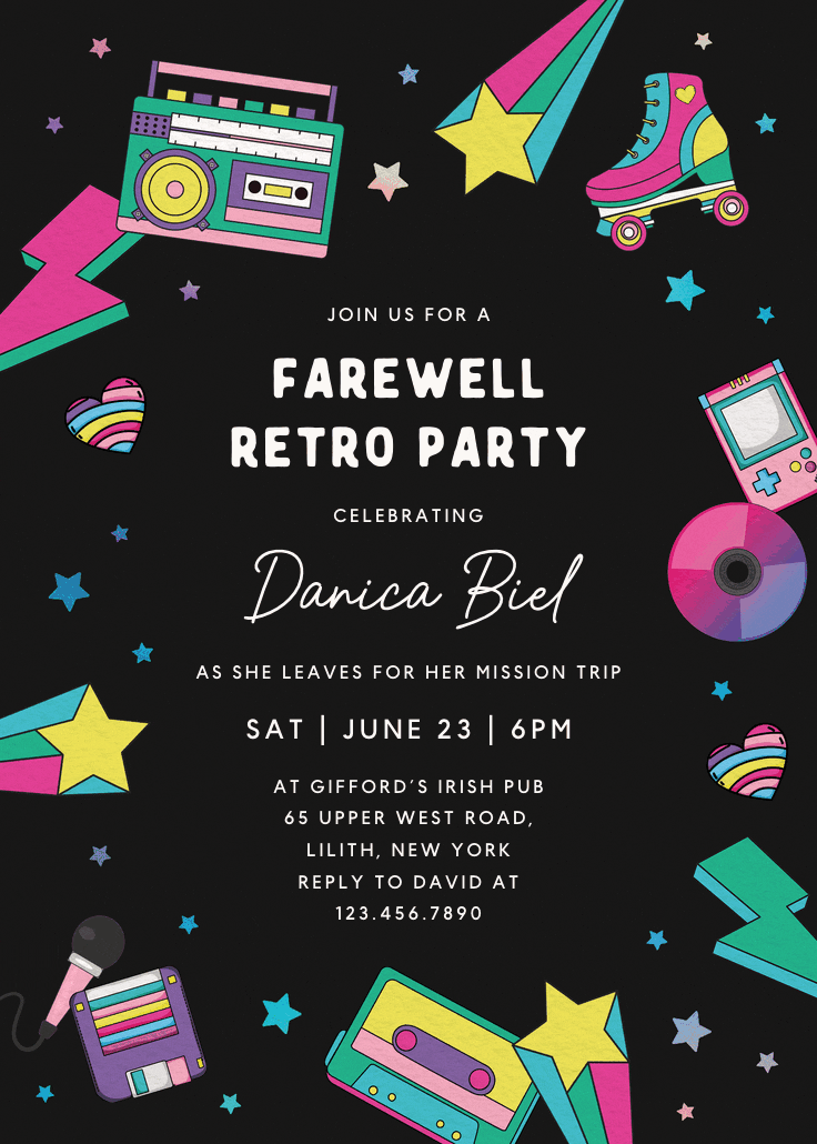 Radical 80s - retirement & farewell party invitation