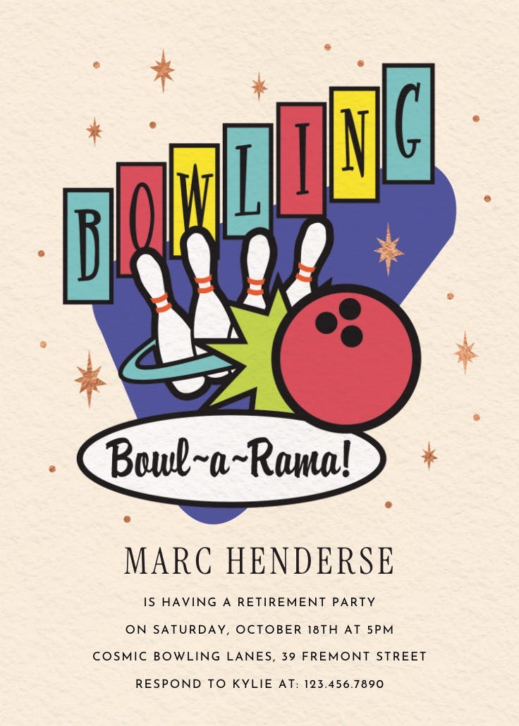 Retro bowling alley - retirement & farewell party invitation