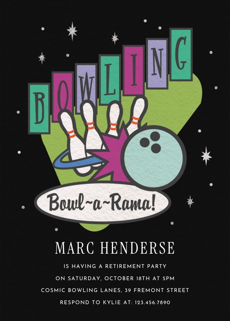 Retro bowling alley - retirement & farewell party invitation