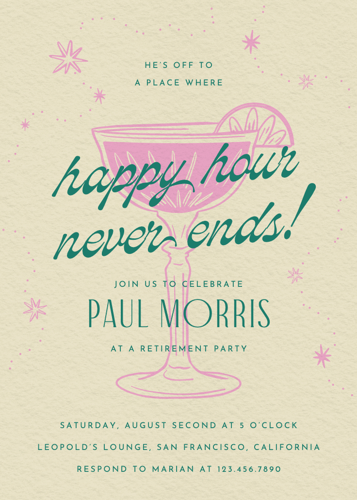 Retro drinks - retirement & farewell party invitation