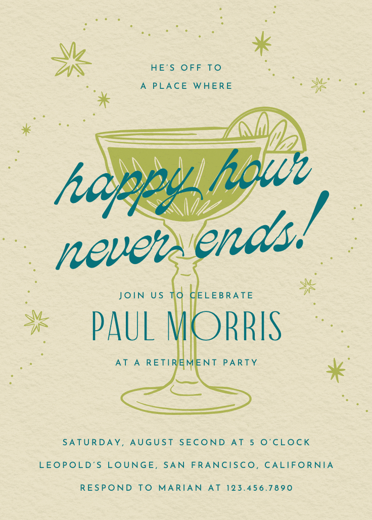 Retro drinks - retirement & farewell party invitation