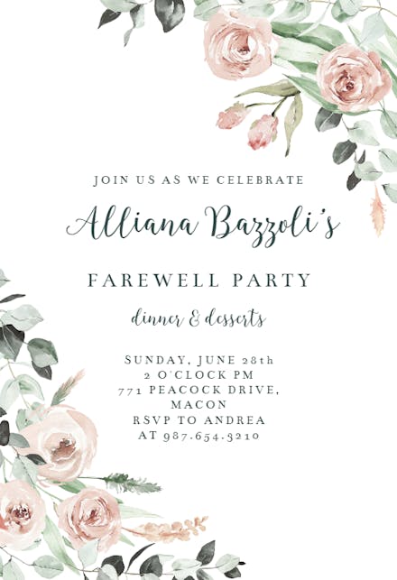 Rosey Roses - Retirement & Farewell Party Invitation Template ...