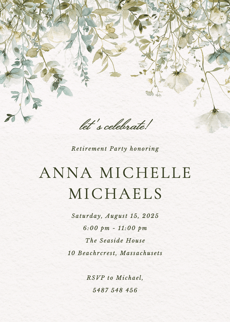 Sage leaves - retirement & farewell party invitation
