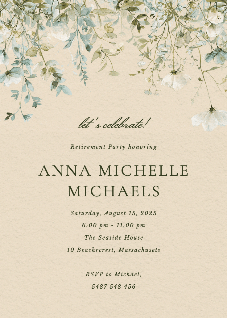 Sage leaves - retirement & farewell party invitation