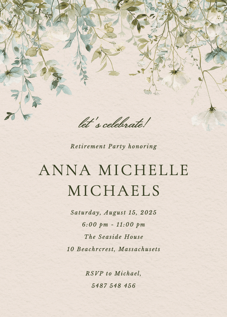 Sage leaves - retirement & farewell party invitation