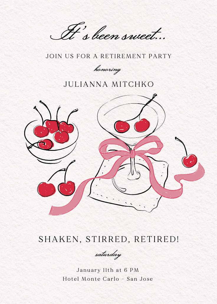 Shaken & stirred - invitación para jubilación