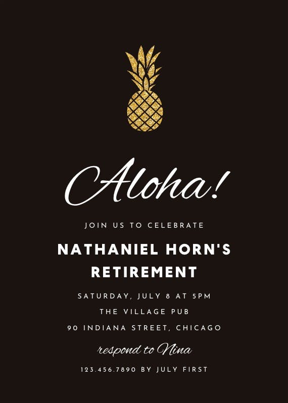 Simple gold pineapple - retirement & farewell party invitation