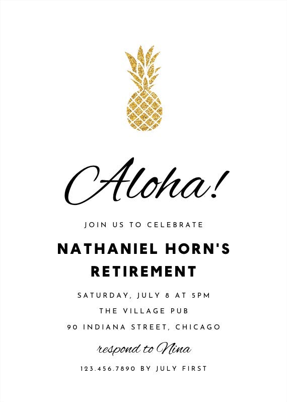 Simple gold pineapple - retirement & farewell party invitation