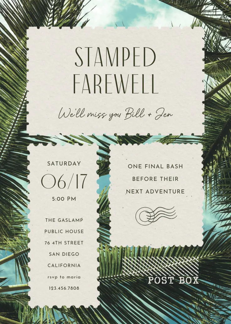 Stamped farewell - uitnodiging voor pensioen en afscheid