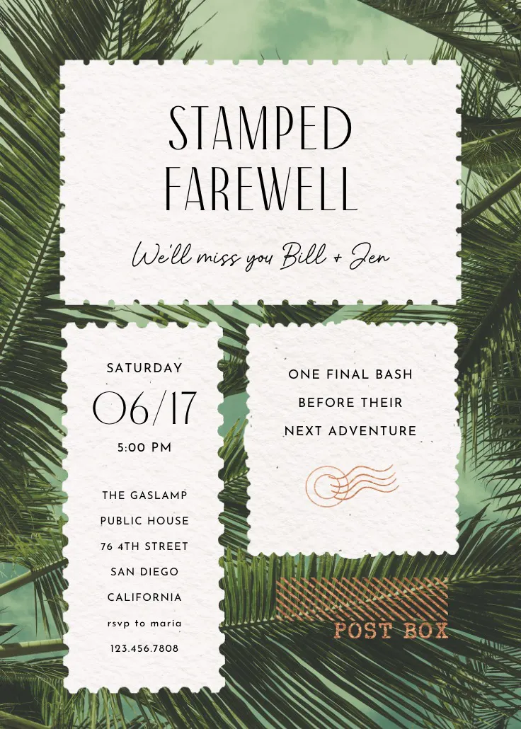 Stamped farewell - uitnodiging voor pensioen en afscheid