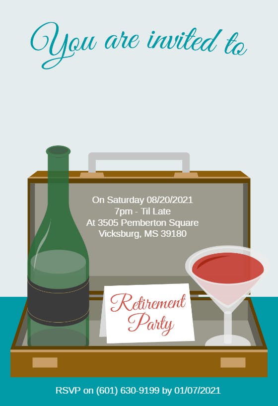Suitcase and wine - retirement & farewell party invitation