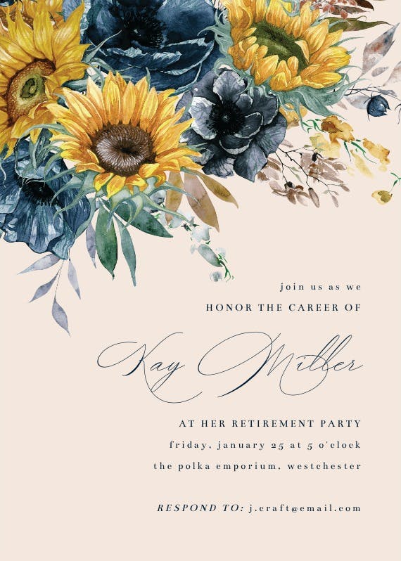 Sunflower and blue - retirement & farewell party invitation