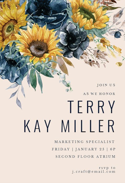 Sunflower and Blue - Retirement & Farewell Party Invitation