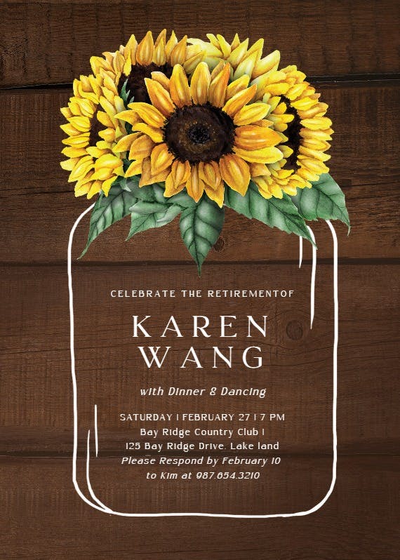 Sunflowers filled jar - retirement & farewell party invitation