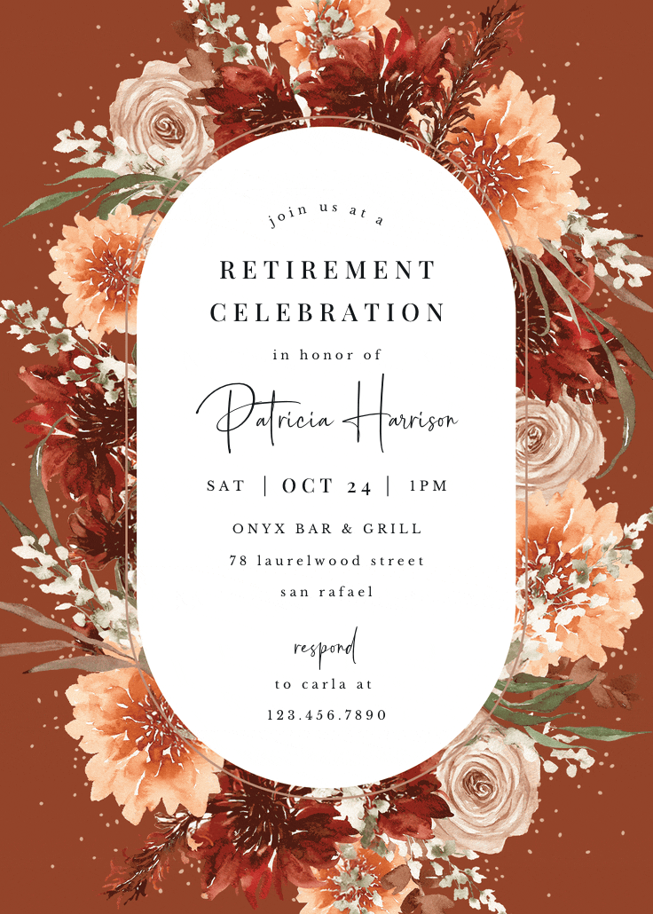 Terracotta round frame - retirement & farewell party invitation