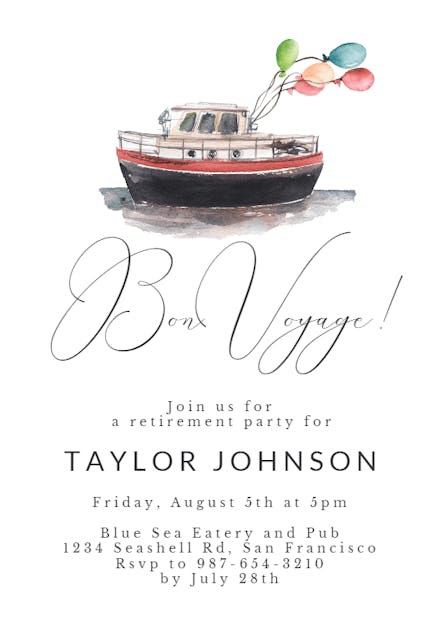 Transport ship - Retirement & Farewell Party Invitation