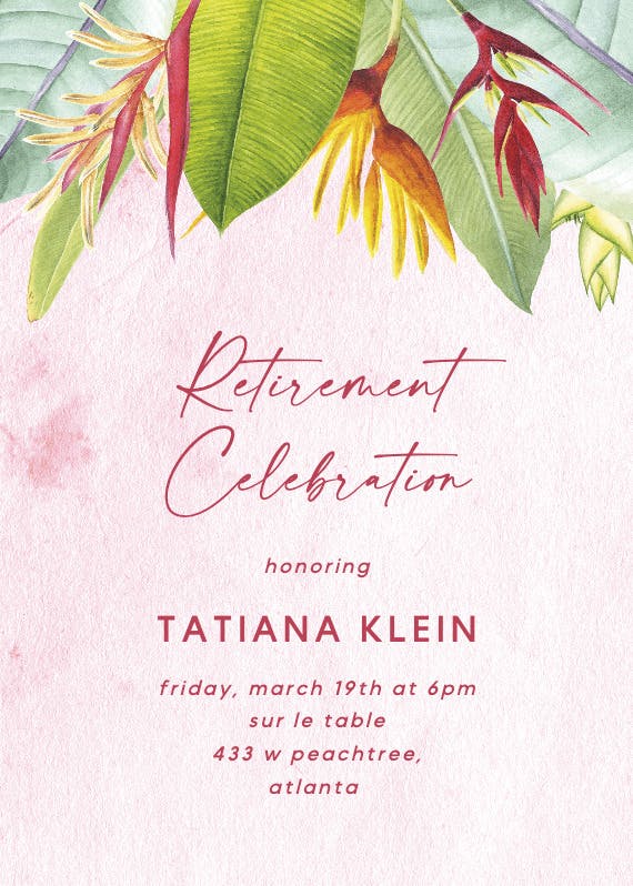 Tropical farewell - retirement & farewell party invitation
