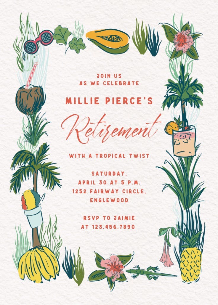 Tropical farewell - retirement & farewell party invitation