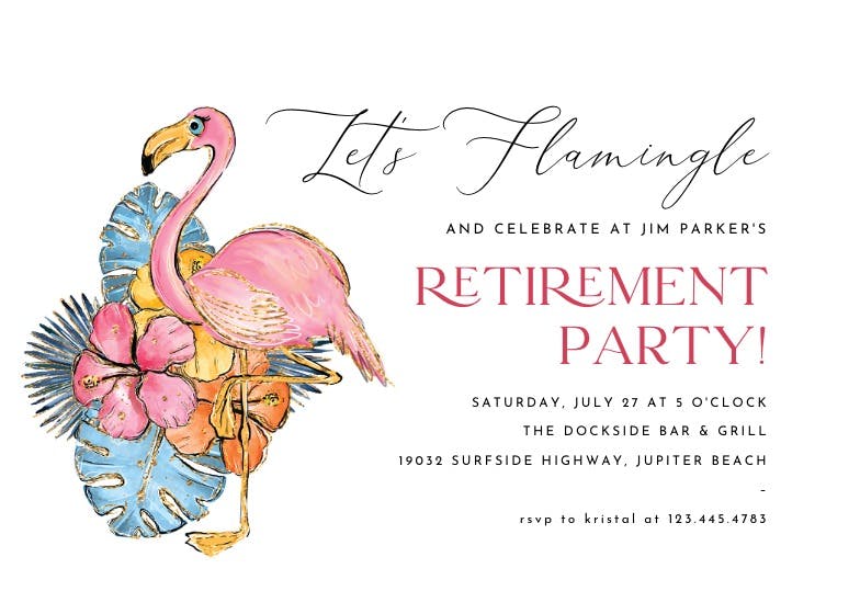Tropical flamingo - invitación para jubilación