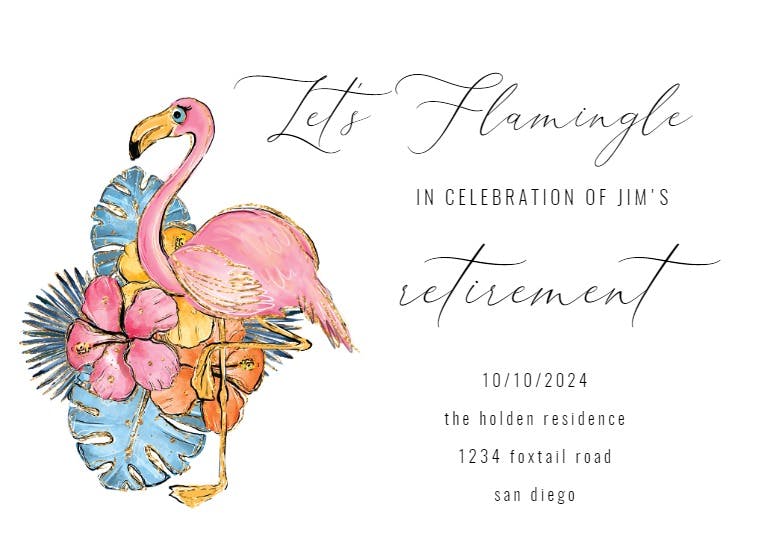 Tropical flamingo -  invitación para jubilación