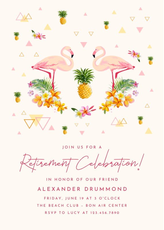 Tropical flamingo retirement - retirement & farewell party invitation