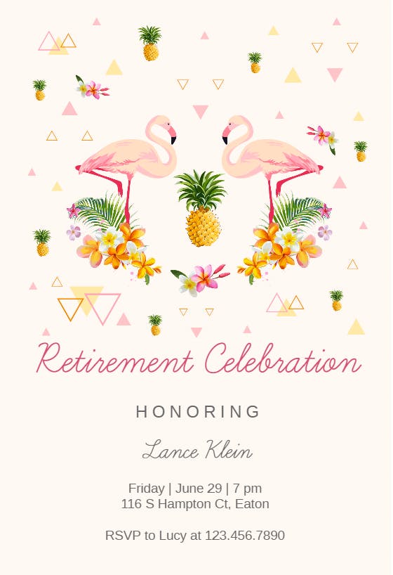 Tropical flamingo retirement - retirement & farewell party invitation
