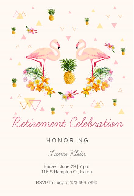 Tropical flamingo retirement - Retirement & Farewell Party Invitation
