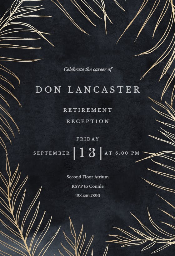 Tropical gold palms - retirement & farewell party invitation
