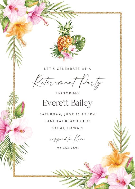 Tropical pineapple - retirement & farewell party invitation