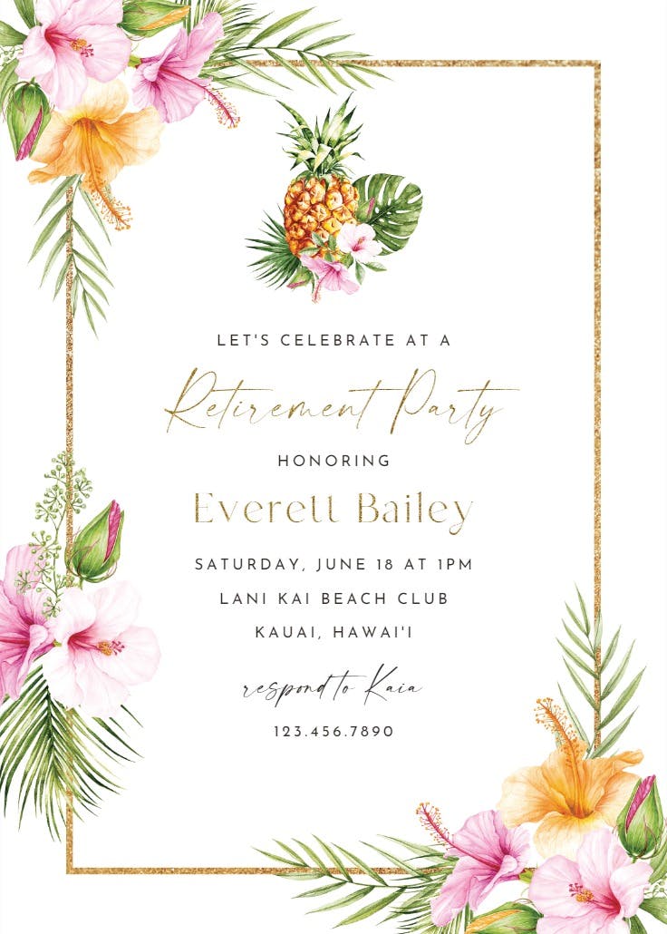 Tropical pineapple - retirement & farewell party invitation