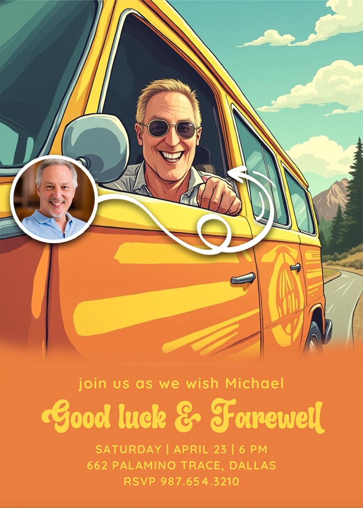 Van life vibes - retirement & farewell party invitation