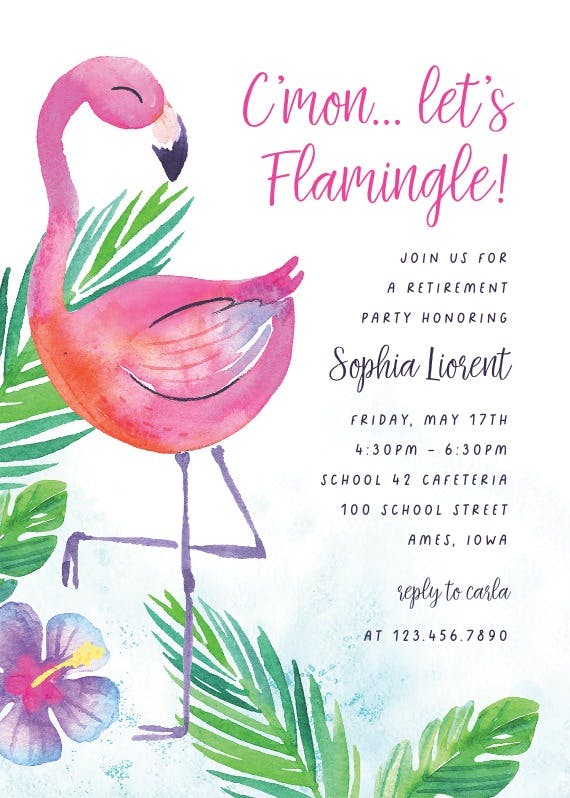 Watercolor flamingo -  invitación para jubilación