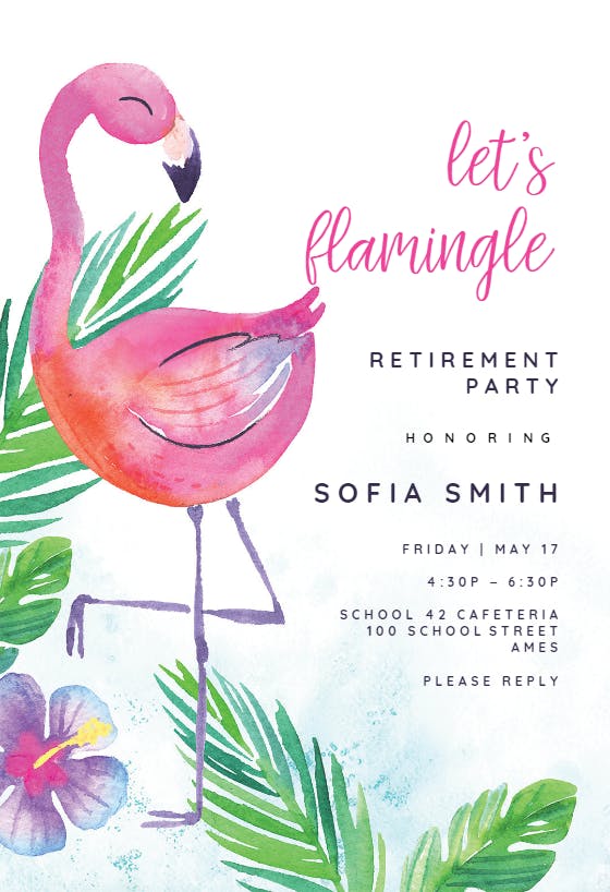 Watercolor flamingo -  invitación para jubilación