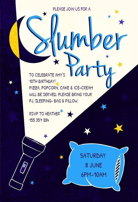 A flash light - sleepover party invitation